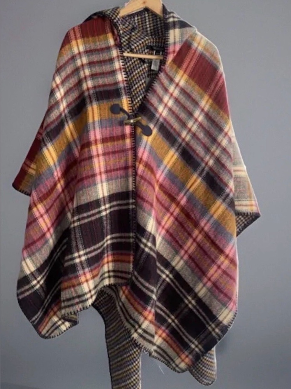 Andrew Marc New York NWT Hooded Cape One Size Plaid Colorful Poncho (j1)
